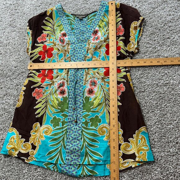 Tommy Bahama Womens Tropical Floral Print Tunic Top S/P Multicolor Short Sleeve - Picture 5 of 9